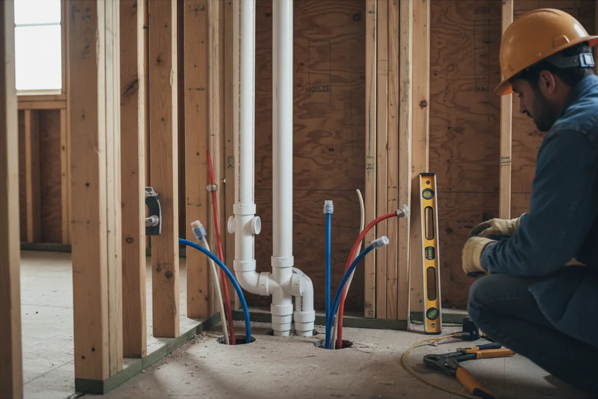 Drain and supply rough-in during Sump Pump Repair in Roslyn